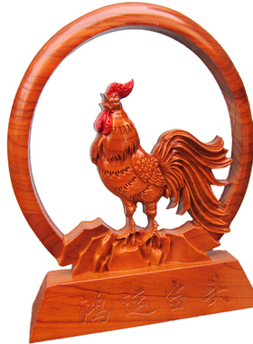 公鸡金鸡风水摆件鸿运当头桃木质