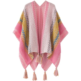 青海新疆大披肩外搭女装民族风针织云南旅游穿搭拍照披风斗篷外套