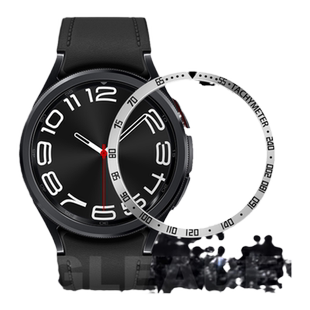 AKGLEADER适用于三星Watch6 Classic 43mm 47mm 手表金属表圈贴圆形转盘贴膜橡胶真皮手表带