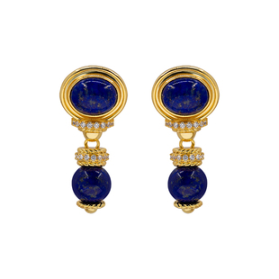 《罗马往事》设计师地中海复古镀金青金石蓝耳环耳饰耳坠高级感