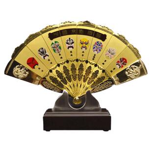 中国风特色出国外事礼品礼物京剧脸谱金扇摆件民间京剧脸谱工艺品