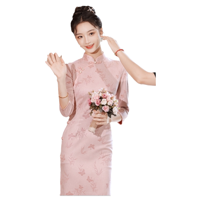 粉色改良少女敬酒服旗袍