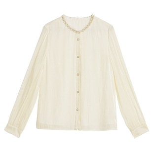 YINER音儿专选2025春季新款法式优雅流光纱钉珠轻衬衫千金风上衣