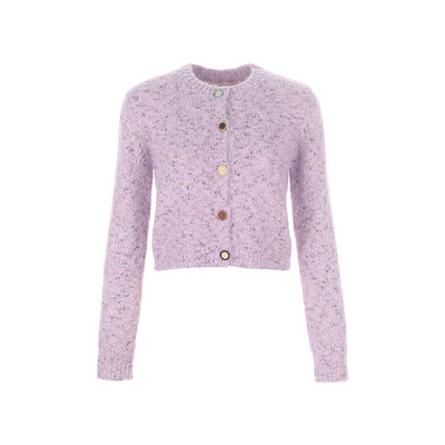 wanatry紫色羊毛花纱针织开衫