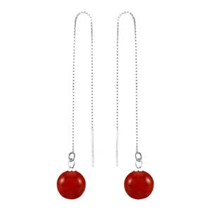 礼物S925纯银超长耳线流苏耳环女红黑绿玛瑙饰品通透韩国耳坠225