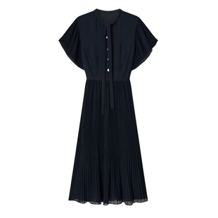 Scofield女装优雅飘带百褶短袖连衣裙通勤温柔裙装2026夏季新品