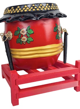 南狮鼓红色树脂桌面摆件