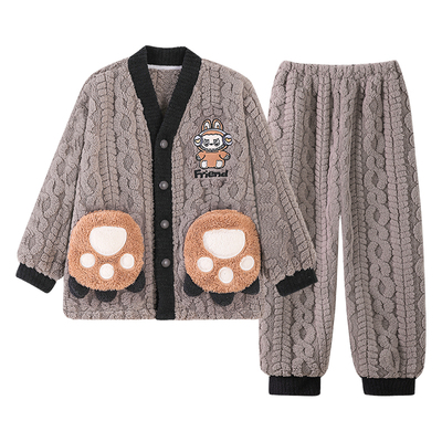 男童睡衣儿童秋冬季珊瑚绒加绒加厚款软绵绵法兰绒男孩家居服套装