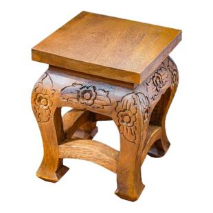 复古实木雕刻小方凳家用茶几木板凳儿童门口换鞋凳矮凳穿鞋原木凳