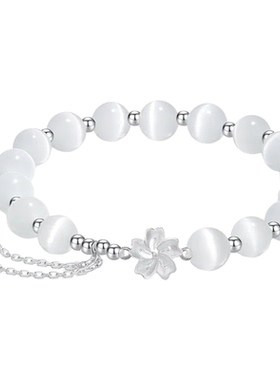 桃夭猫眼石纯银手链女款