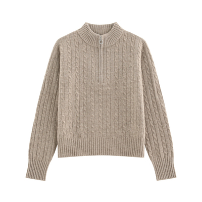 立体绞花拉链羊绒衫上衣