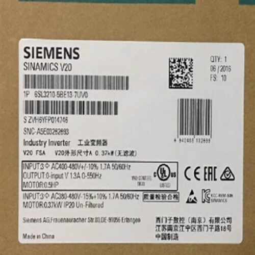 议价6SL3210-5BE13-7UV0西门子V20变频器0.37KW 6SL32105BE137UV0