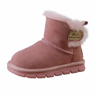 MEET儿童雪地靴皮毛一体童靴冬季加厚宝宝棉鞋透气羊毛防滑小童鞋