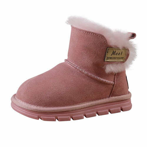 MEET儿童雪地靴皮毛一体童靴冬季加厚宝宝棉鞋透气羊毛防滑小童鞋