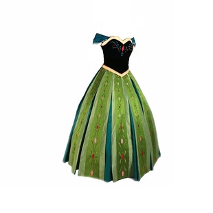 安娜公主裙COS冰雪奇缘anna长裙成人迪士尼裙子绣花2件套加冕礼服