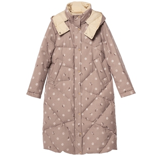 Distin Kidny/迪凯白鸭绒长款羽绒服冬季新款波点甜美减龄外套