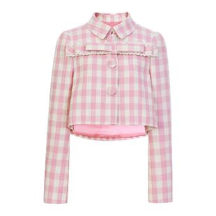 lefame拉飞姆2026春季新款时尚蝴蝶结粉白彩色格纹外套宽松显瘦