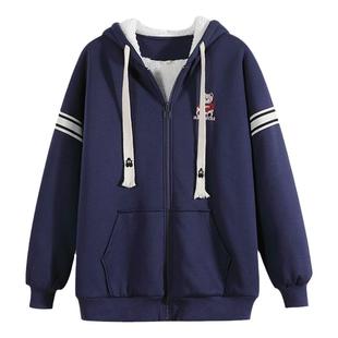 初中生加羊羔毛绒外套少女带帽冬装加厚卫衣高中学生女孩衣服棉衣