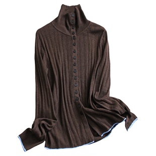 撞色条纹高领修身长袖内搭针织开衫舒适软糯显瘦外穿女装毛衣W139