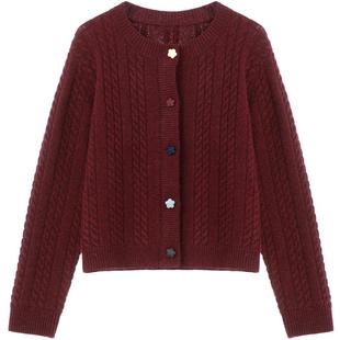 LAGOGO红色显白彩扣毛衣女拉谷谷2026新春节日氛围感针织保暖外套