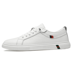 男鞋2025真皮板鞋全黑面低帮百搭小黑鞋休闲纯黑底纯白鞋免系系带