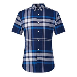 JODOLL乔顿商务休闲纽扣领短袖衬衫男夏季潮流格子宽松透气衬衣男