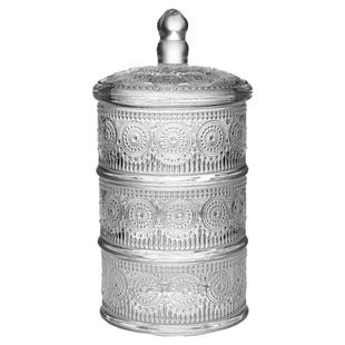 索厨复古浮雕玻璃点心罐食物零食收纳罐带盖首饰盒小吃糖果盘