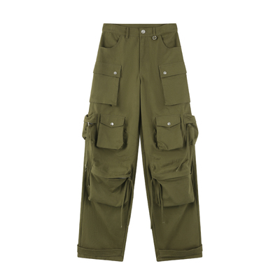 纯色帆布多口袋工装长裤