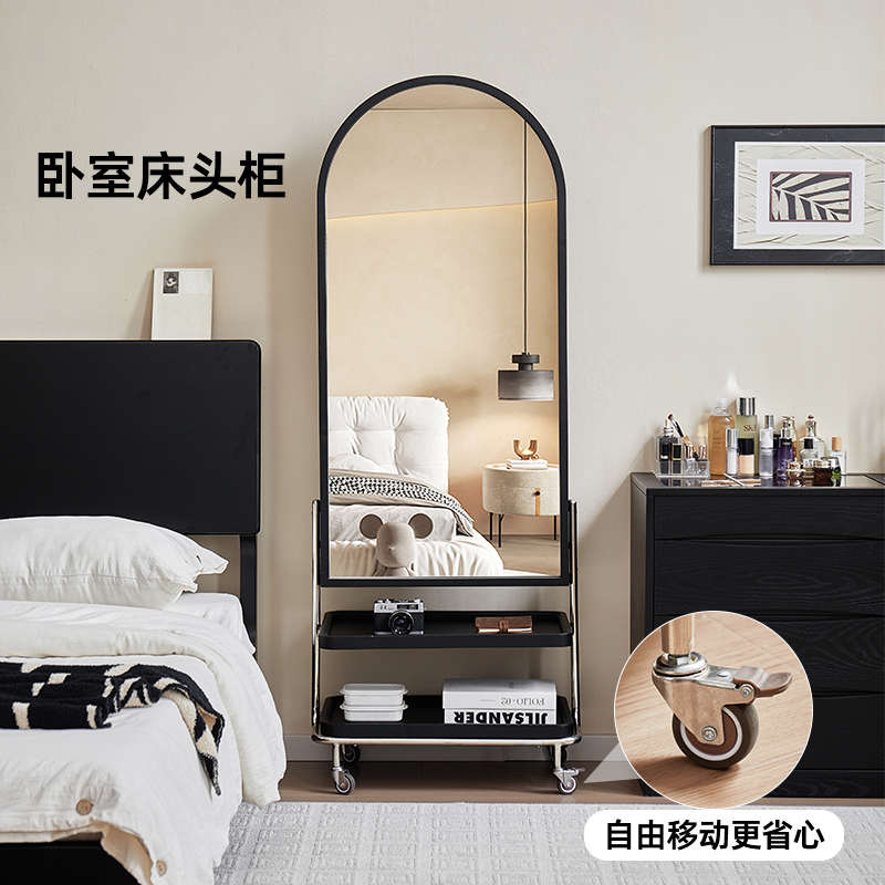 落地全身镜可移动杂志镜卧室穿衣镜书房书报架门口玄关置物镜子