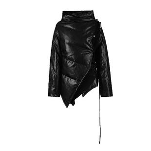 sdeer圣迪奥女装立领撞色字母飘带拼接不规则羽绒服S21482411