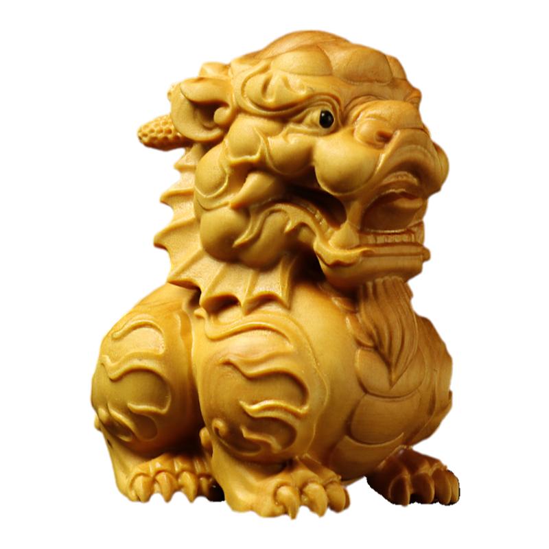 黄杨木雕招财镇宅麒麟瑞兽把玩