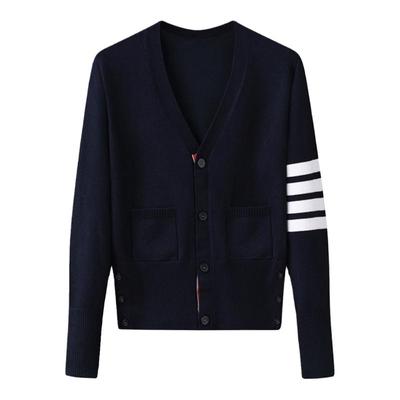 短款棉开衫女V领外套针织tb蓝色