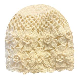 日系手工钩花帽子女秋冬2025新款针织帽毛线帽加厚保暖镂空包头帽