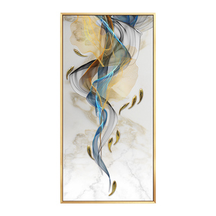 轻奢走廊过道装饰画现代简约入户玄关挂画竖版壁画九鱼图寓意好