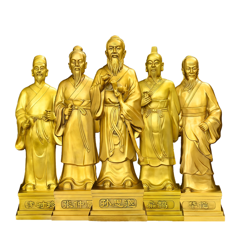黄铜五大名医华佗孙思邈药王站像