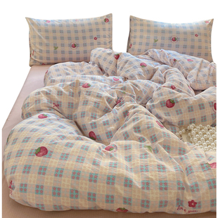 A类水洗棉双层纱四件套被罩非全棉纯棉床单人学生宿舍被套三件套