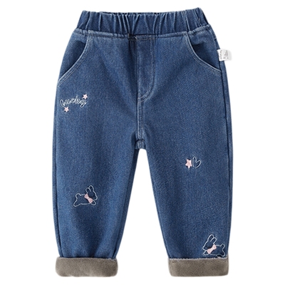 [抗菌远红外]女童牛仔裤秋冬宝宝加绒休闲长裤小童冬装儿童女裤子