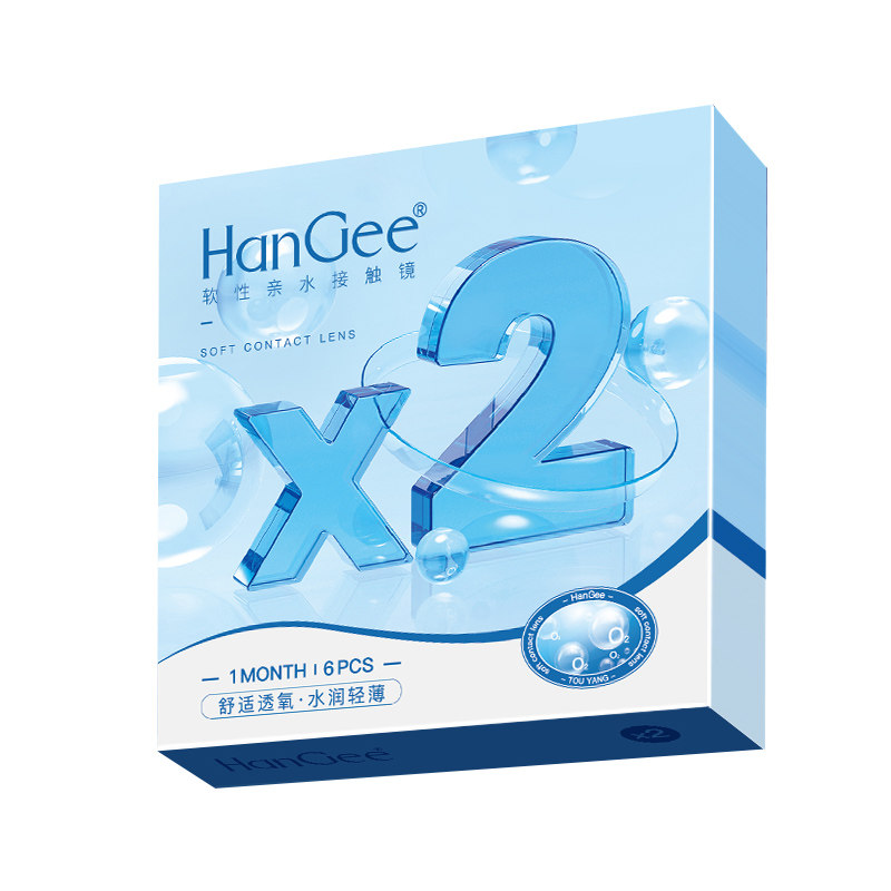 防光老】HanGee月抛6片装抗uv透明隐形近视眼镜非半年抛官网正品