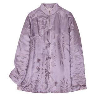 真丝混纺提花缎冬棉衣女上衣中式文艺复古改良唐装女夹棉服外套女