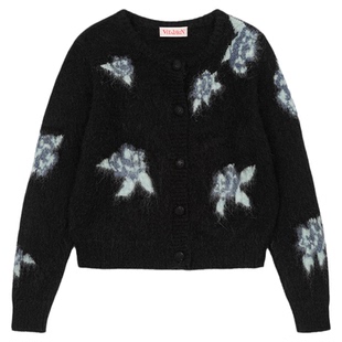 VitalSign官方正品女款早秋玫瑰花美利奴羊毛针织开衫毛衣外套