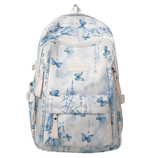 书包女日韩风初中生高中生印花蝴蝶大学生双肩包高颜值小学生背包