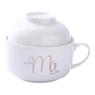 日式泡面碗陶瓷带盖碗单个学生宿舍家用卡通餐具套装大号可微波炉