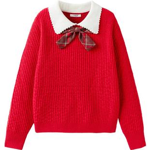 巴拉巴拉童装女童毛衣2025新款春秋装儿童针织衫上衣打红色拜年服