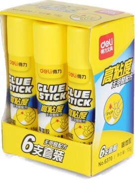 得力文具6370固体胶15g办公用胶水儿童学生手工课白色固体胶棒粘性强单据凭证胶棒家用办公用品 6支装