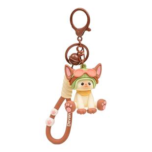 YUYI可爱头盔飞行员眼镜德文猫小猫咪情侣钥匙扣书包挂件一对挂饰