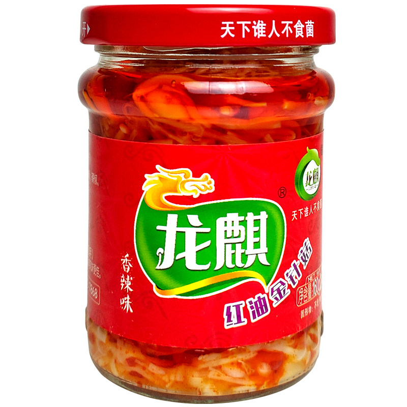 龙麒香辣红油金针菇160g开罐即食
