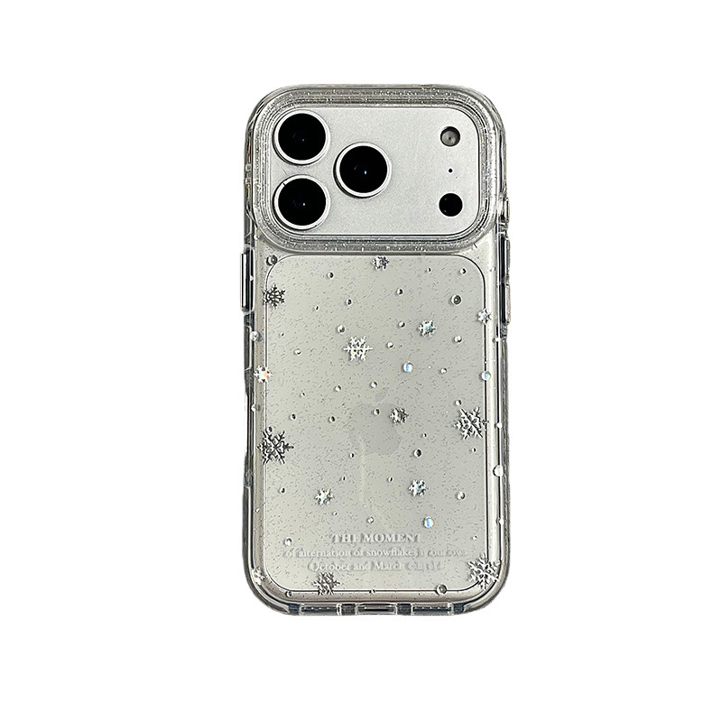 韩风冬日镂空银色波点雪花适用苹果17promax手机壳iphone16pro新款15带挂绳14气囊双层13女18p全包防