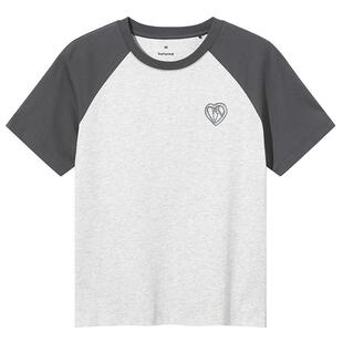 热风2026年夏季新款女士爱心小马图案插肩袖短袖T恤纯棉