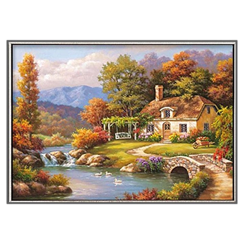 梦幻家园钻石画满钻河边小屋山水