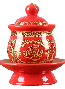 陶瓷莲花招财净水供杯禅意摆件